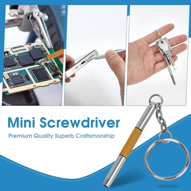 UNEAK - Eyeglass Screwdriver Repair Kit Silver & Yellow Precision 3 in 1 Mini Screwdrivers Set Keychain Glasses, Sunglasses, Sunglass, Watch, Electronics, Eyeglasses, Flat Head, Phillips, Hex - Image 3